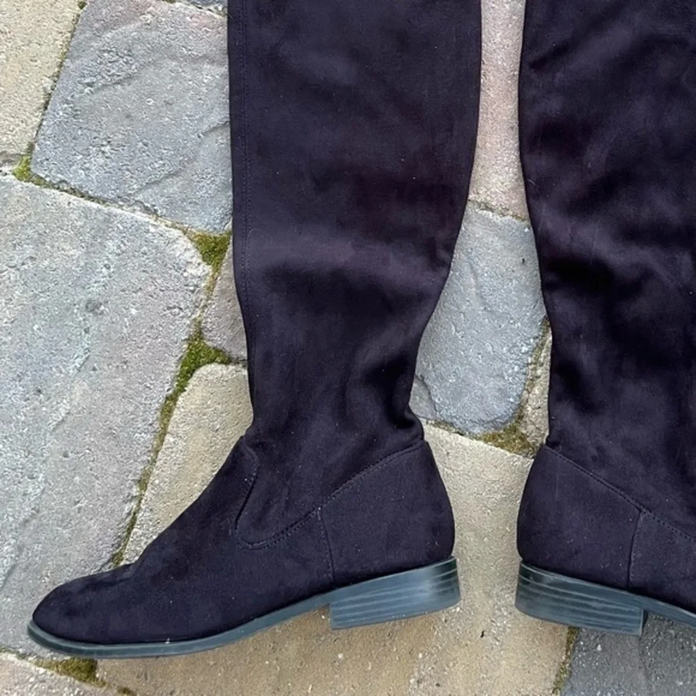 Cityclassified Black Faux Suede Over the Knee Low Heeled Boots Size 6.5